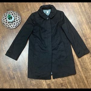 J crew 100% wool black cocoon coat ruffled neck
